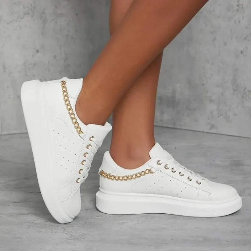 Women's Casual Lace Up Sneakers with Chain Style | Perfect for Casual Days