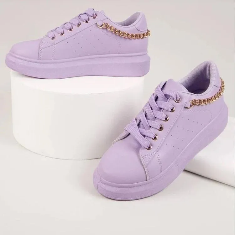 Women's Casual Lace Up Sneakers with Chain Style | Perfect for Casual Days