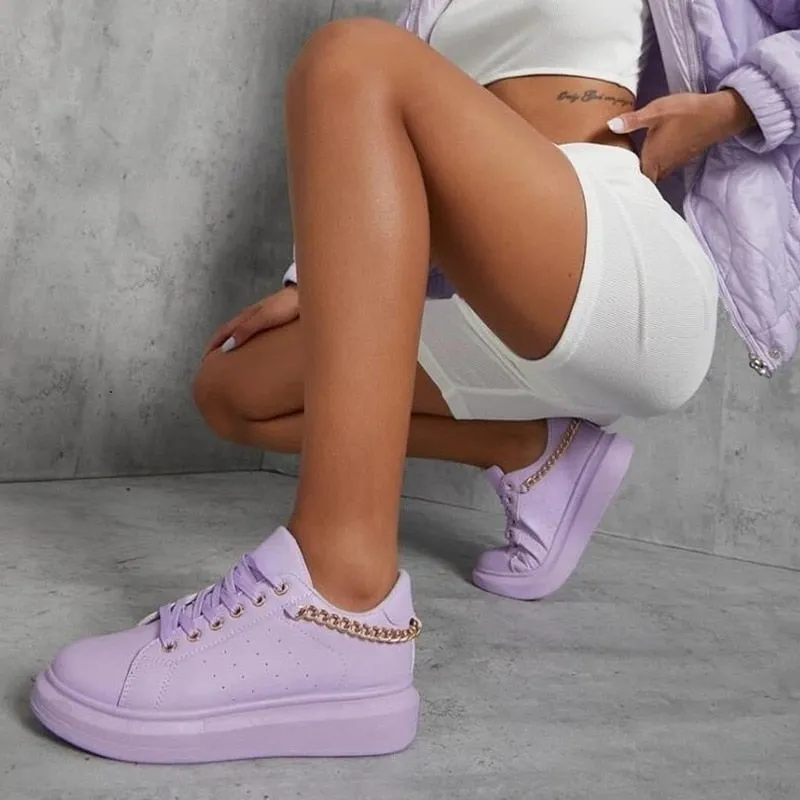 Women's Casual Lace Up Sneakers with Chain Style | Perfect for Casual Days