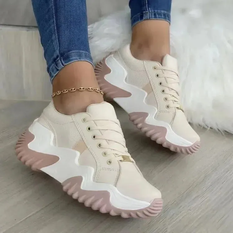 Women's Chunky Color Block Lace Up Sneakers with Pattern | Perfect for Casual Days