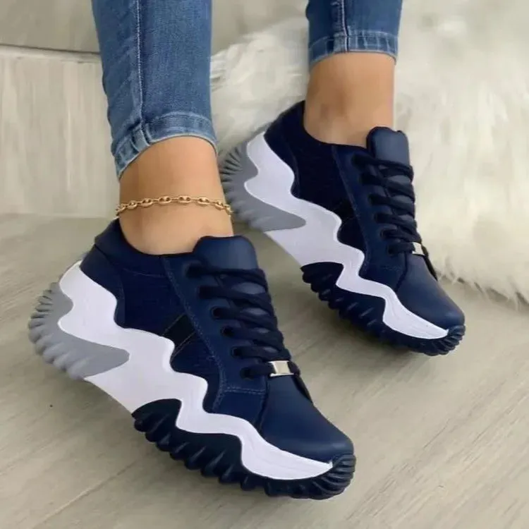 Women's Chunky Color Block Lace Up Sneakers with Pattern | Perfect for Casual Days