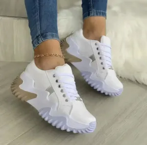 Women's Chunky Color Block Lace Up Sneakers with Pattern | Perfect for Casual Days