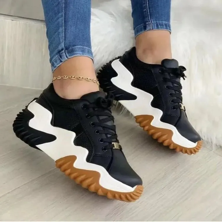 Women's Chunky Color Block Lace Up Sneakers with Pattern | Perfect for Casual Days