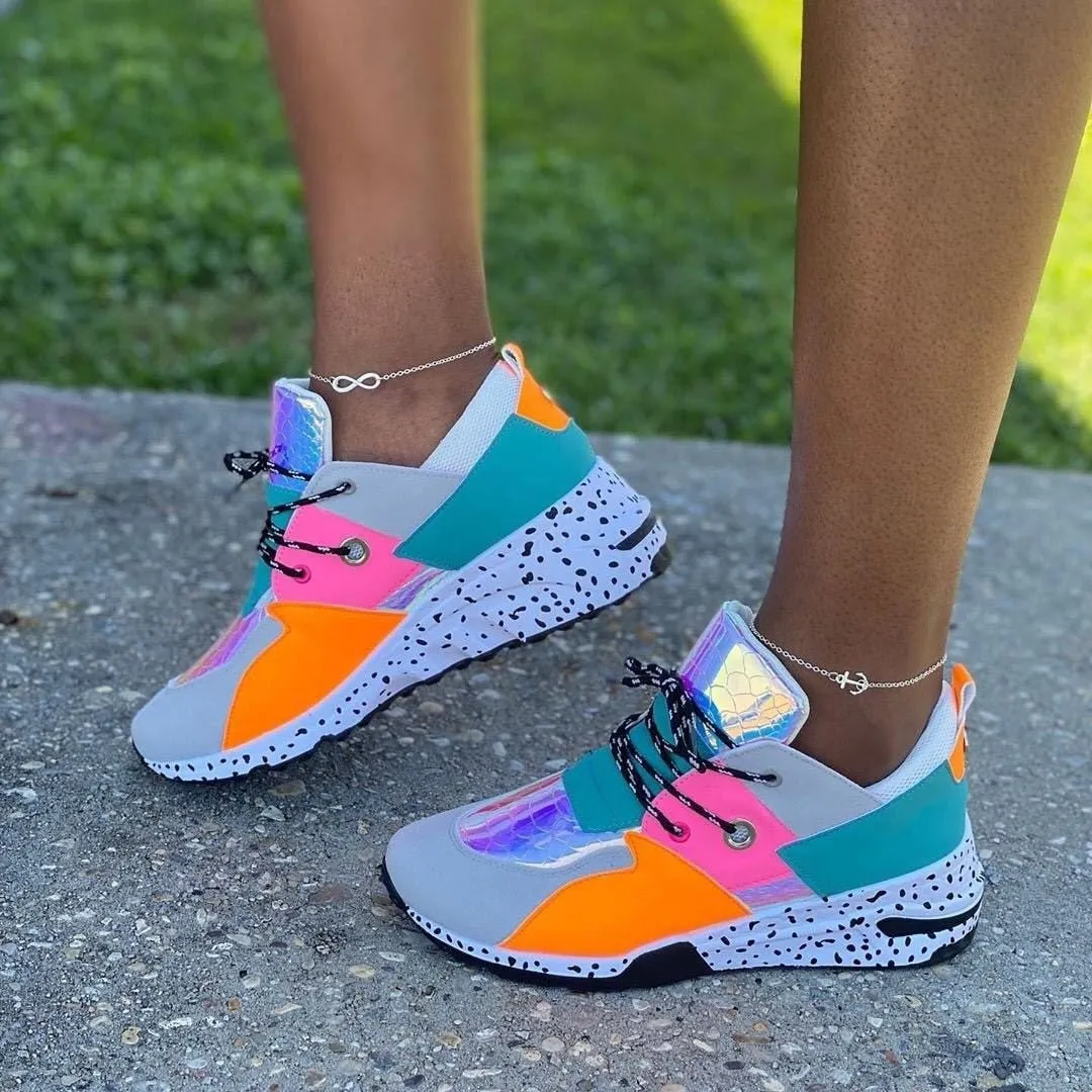 Women’s Chunky Multicolored Wedge-Sneakers with Lace Up Style | Perfect for Everyday Wear