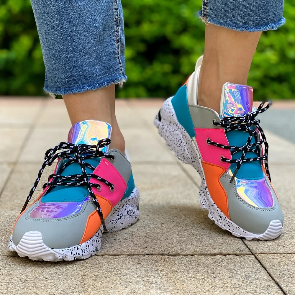 Women’s Chunky Multicolored Wedge-Sneakers with Lace Up Style | Perfect for Everyday Wear