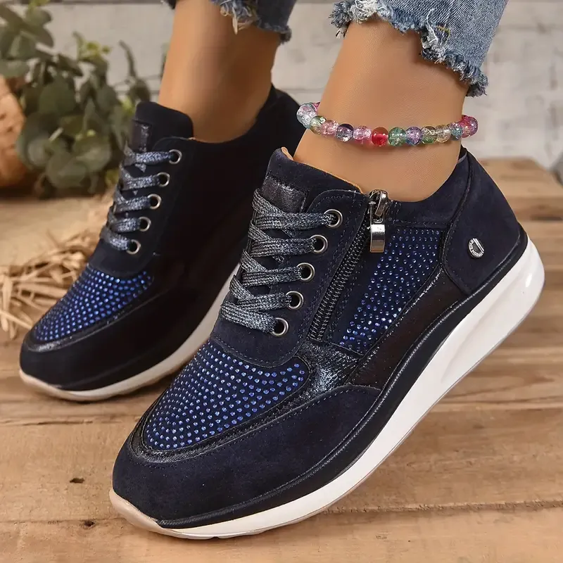 Women's Comfy Lace Up Sneakers with Dots and Zipper | Ideal for All Seasons