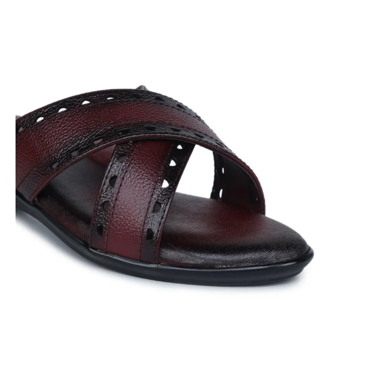 Women’s Leather Slippers 9145 – Gradient Texture with Brogue Detailing & Wedge Heel