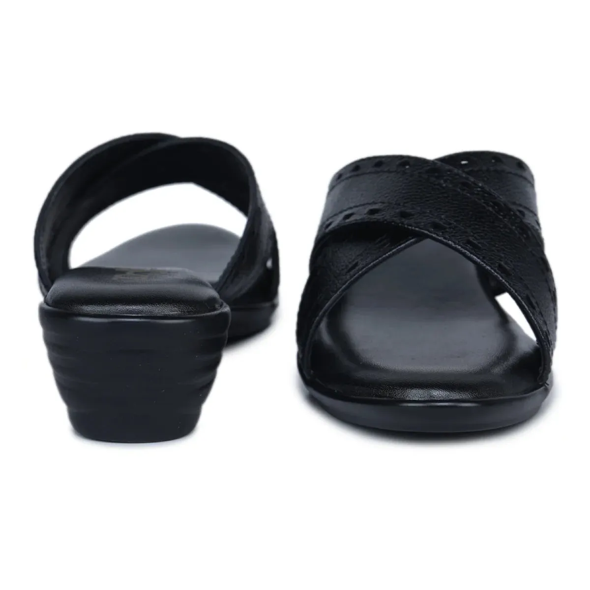 Women’s Leather Slippers 9145 – Gradient Texture with Brogue Detailing & Wedge Heel