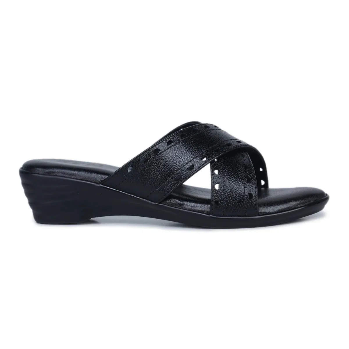 Women’s Leather Slippers 9145 – Gradient Texture with Brogue Detailing & Wedge Heel