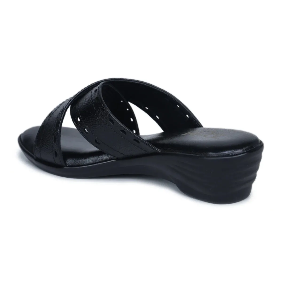 Women’s Leather Slippers 9145 – Gradient Texture with Brogue Detailing & Wedge Heel