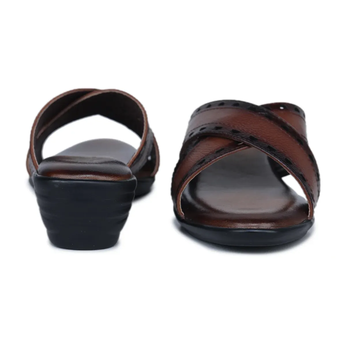 Women’s Leather Slippers 9145 – Gradient Texture with Brogue Detailing & Wedge Heel