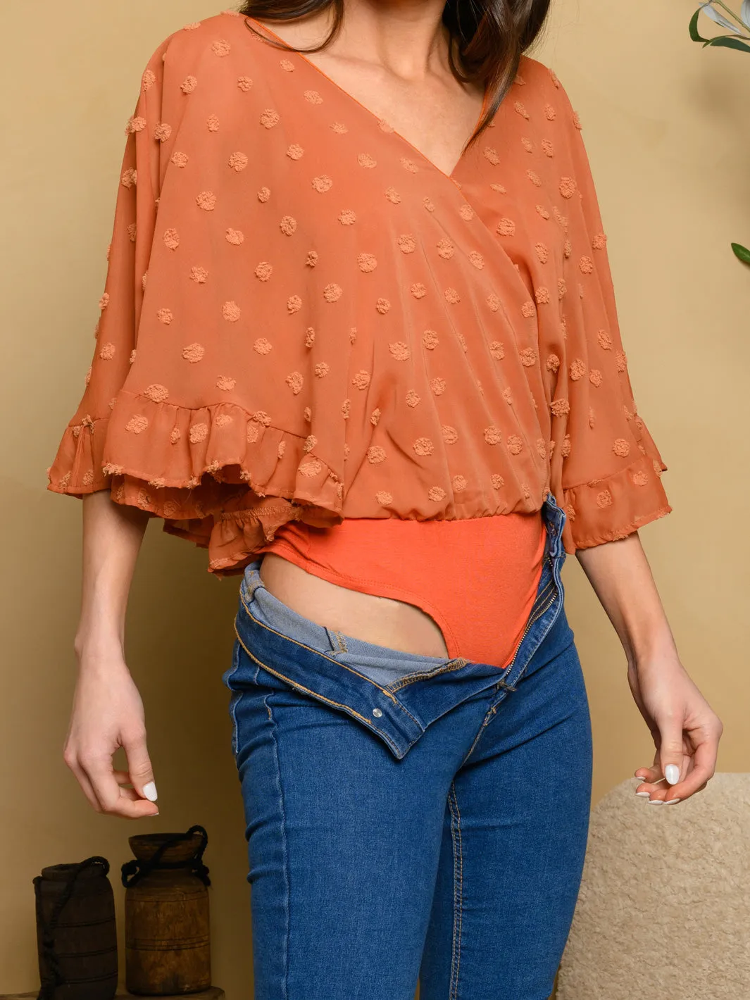 WOMEN'S SWISS DOT WOVEN BODYSUIT