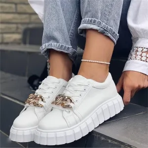 Women’s Trendy Lace Up Sneakers with Gold Accent | Perfect for Everyday Wear