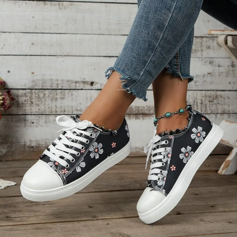 Women's Trendy Suede Platform Sneakers with Floral Print | Perfect for Everyday Wear