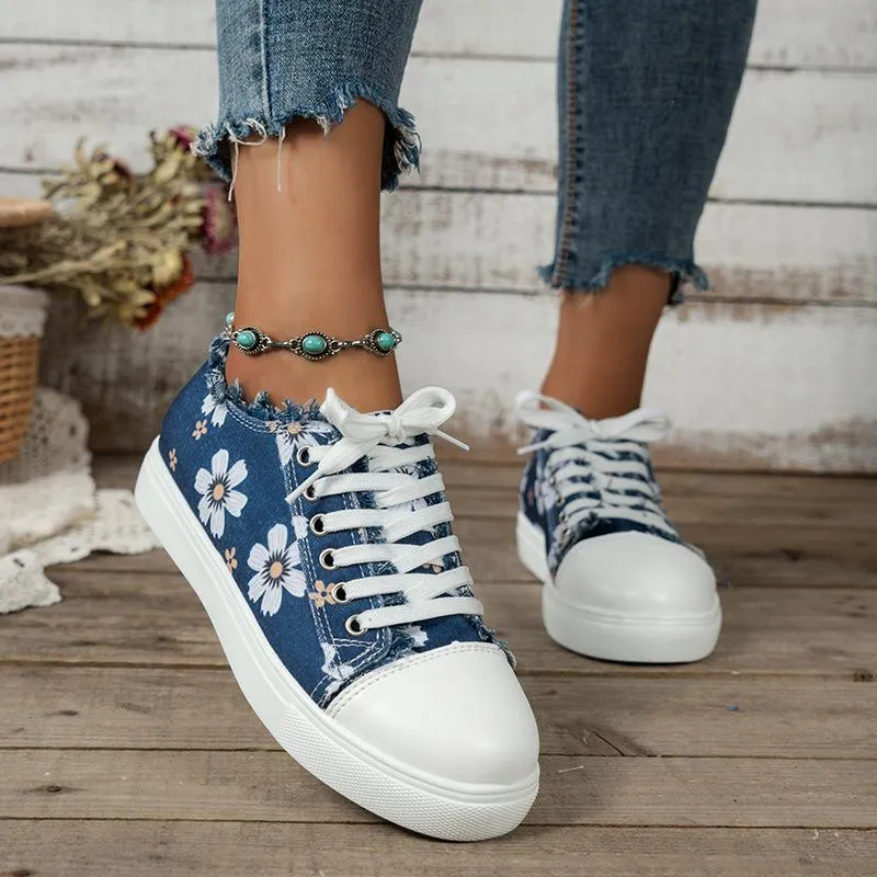 Women's Trendy Suede Platform Sneakers with Floral Print | Perfect for Everyday Wear