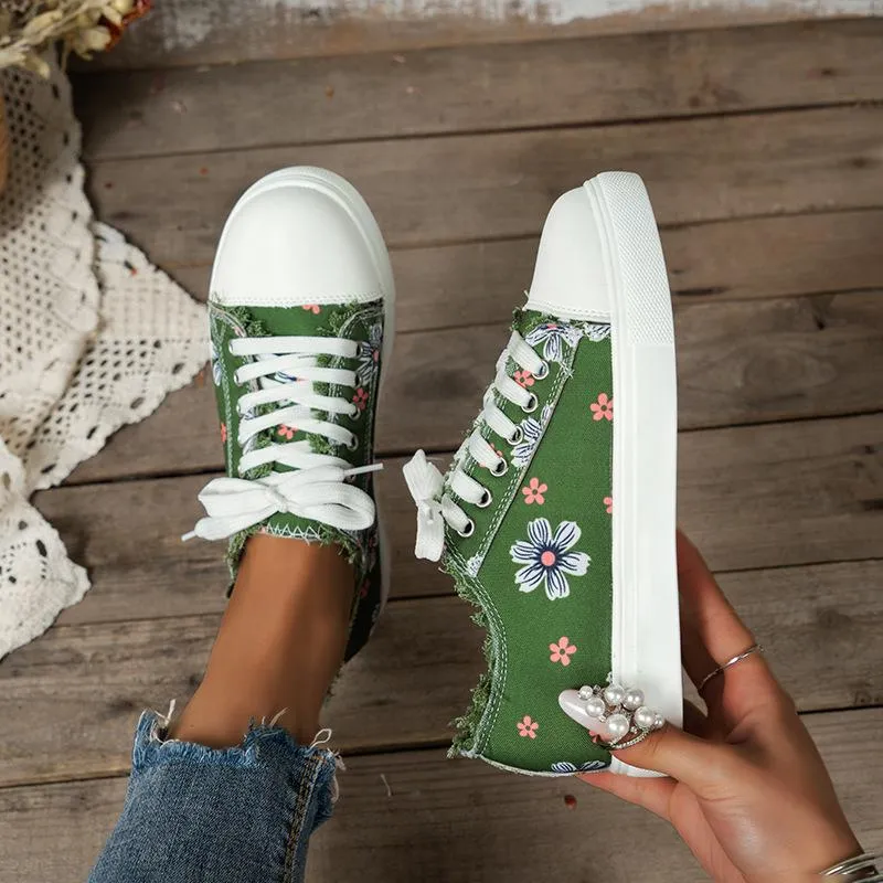Women's Trendy Suede Platform Sneakers with Floral Print | Perfect for Everyday Wear