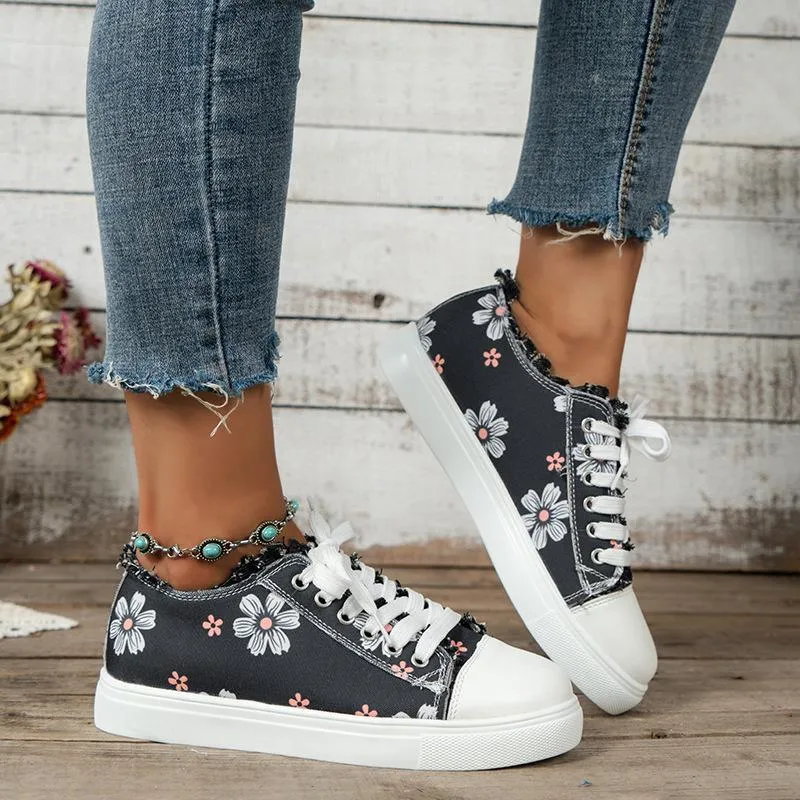 Women's Trendy Suede Platform Sneakers with Floral Print | Perfect for Everyday Wear
