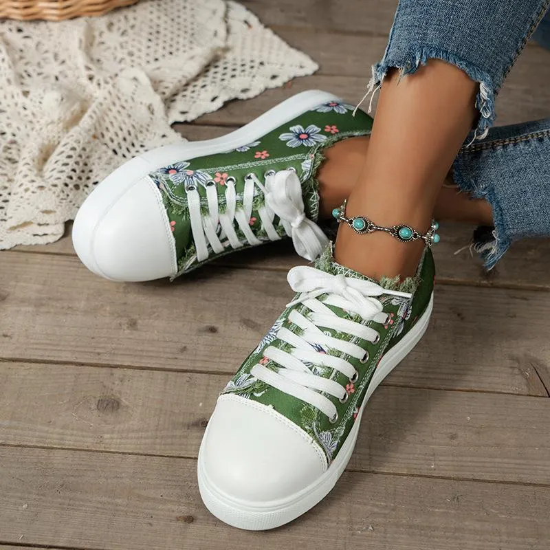 Women's Trendy Suede Platform Sneakers with Floral Print | Perfect for Everyday Wear