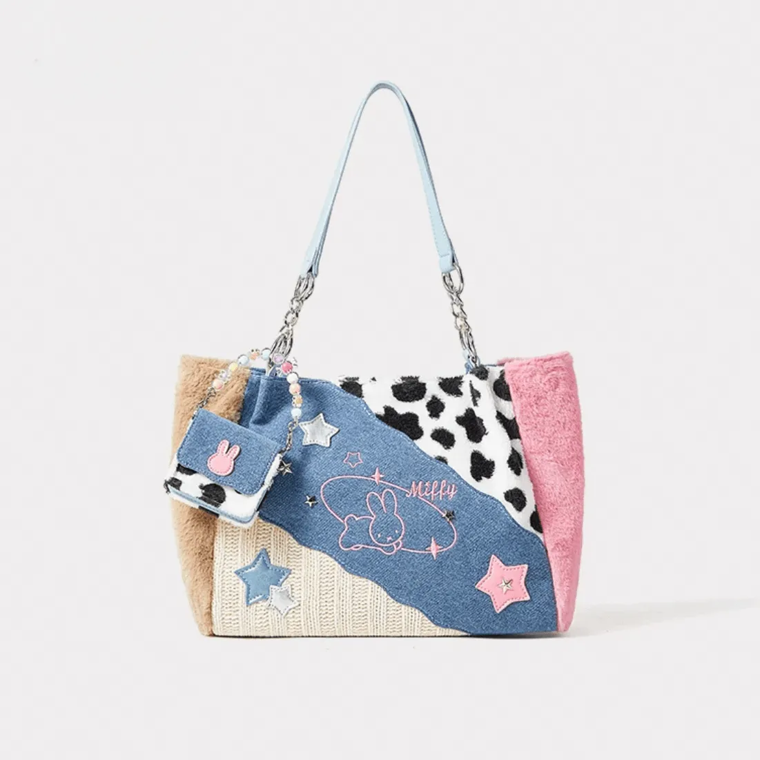 Y2K Miffy Plush Denim Patchwork Shoulder Bag