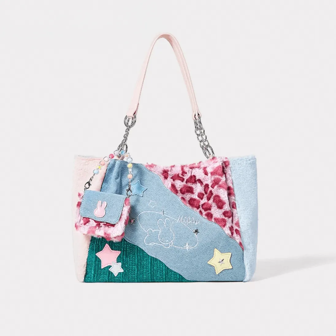 Y2K Miffy Plush Denim Patchwork Shoulder Bag