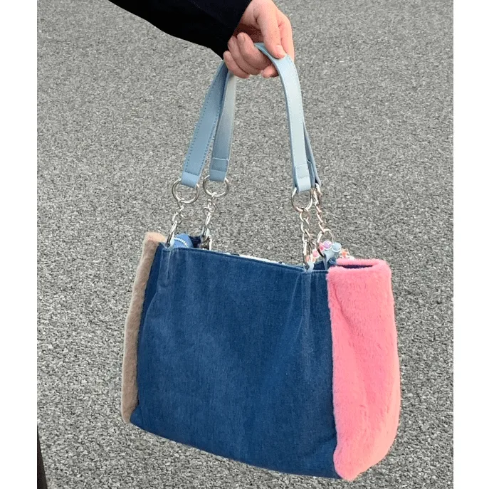 Y2K Miffy Plush Denim Patchwork Shoulder Bag