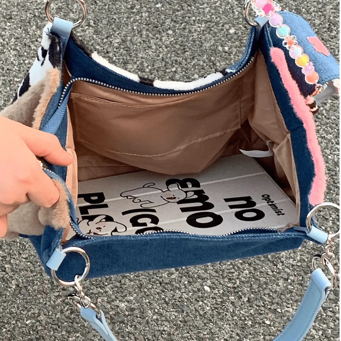 Y2K Miffy Plush Denim Patchwork Shoulder Bag