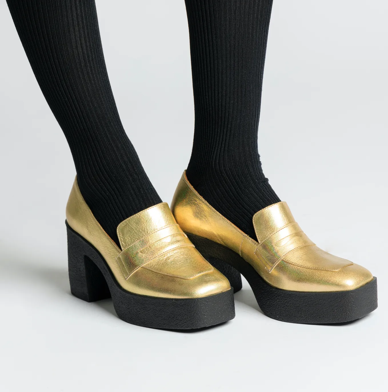 Yoko Gold Patent Leather Chunky Loafers